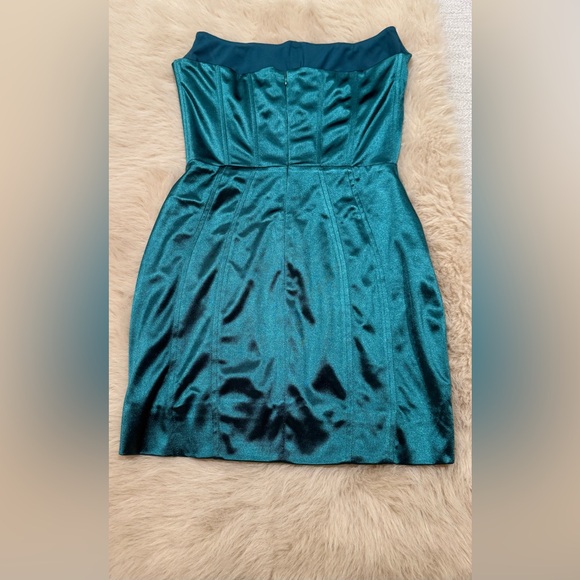 Revolve Superdown Zoe Strapless Satin Corset Mini Dress Teal Green Size Small - Picture 4 of 8